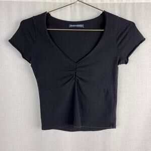 Brandy Melville Baby Tee Juniors Gina Babydoll Top Black Soft Girl Dark Coquette